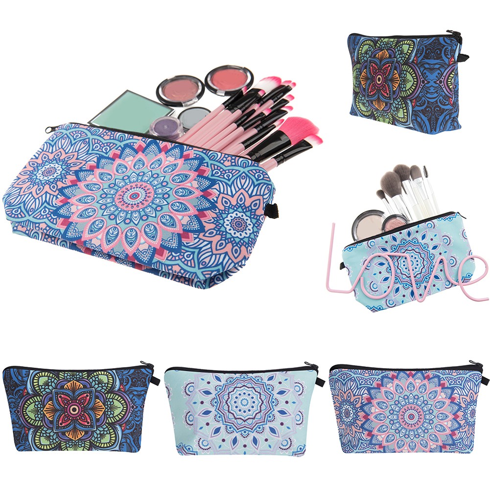 Fashion Mandala Printing Cosmetic Bag Datura Floral Print Mandala Pattern Cosmetic Bag Travel Bag Mandala Print Cosmetic Bag