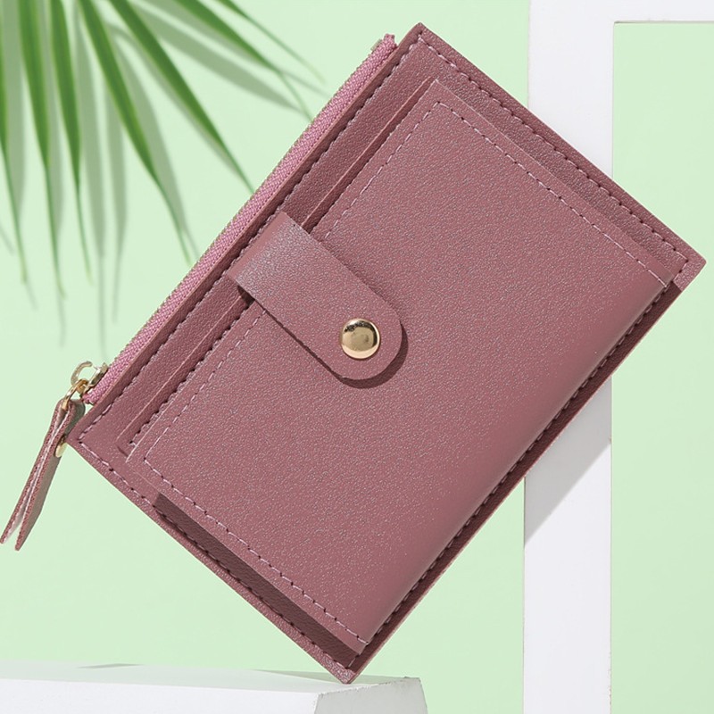 Men Women Fashion Solid Color Credit Card ID Card Multiple Slot Zipper Card Holder Casual PU Leather Coin Purse Pocket Wallet