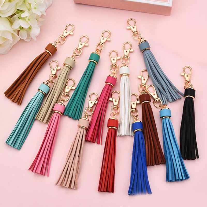 Fringe PU Leather Tassel Keychains Rhodium Key Holder Metal Key Charm Key Ring Bag Auto Car Pendant Hot Sale Jewelry