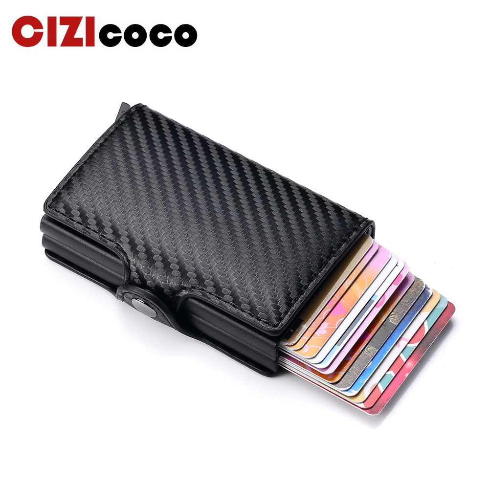 2022 Carbon Fiber Card Holder Double Man Anti-RFID Credit Card Case Metal Wallet Business Bank Small Size Wallet