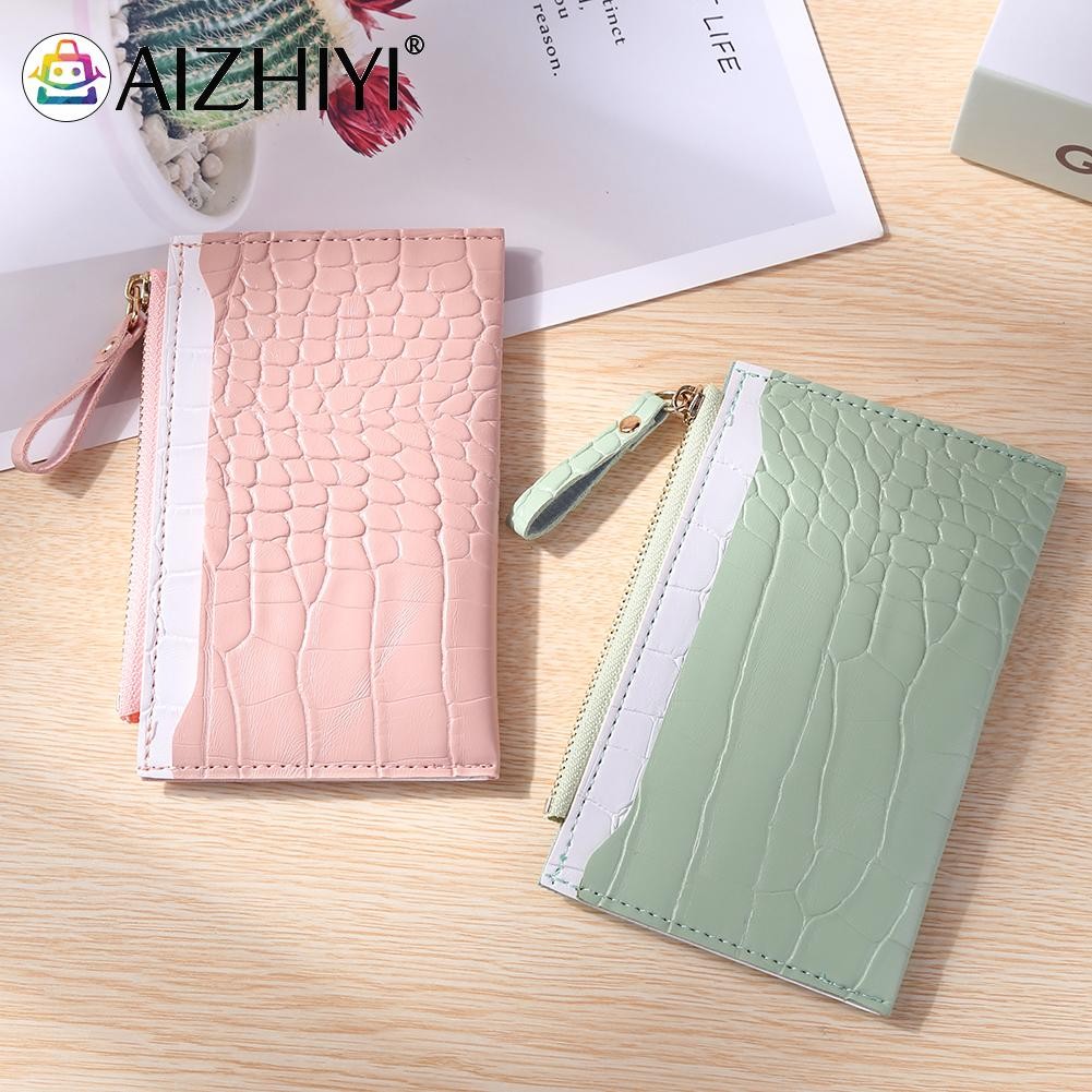 Fashion Women's PU Leather Crocodile Leather Bank Pattern Shopping ID Card Holder Casual Ladies Contrast Color Small Wallet Coin Purse