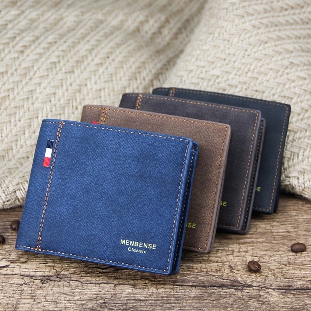 Men Wallet Money Bag Solid Color Leather Business Small Wallet Vintage Famous Male Wallets Purse Forever Young Wallet