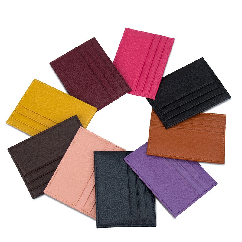 100% Genuine Cowhide ID Card Holder Candy Color Bank Credit Card Gift Box Multi Card Slot Slim