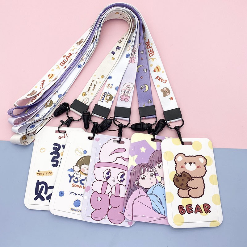 New cute cartoon student meal ID card holder campus card ID badge holder lanyard access control subway bus card protective cover