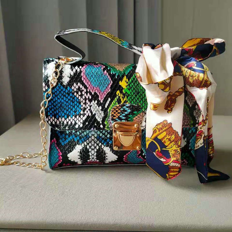 Retro Snakeskin Prints Crossbody Bag for Women 2021New Fashion Serpentine Scarf Chain Shoulder Bag Top Handle Small Square Box