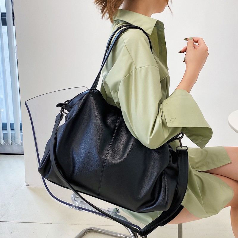 Black Large Shoulder Bags for Women Large Hobo Shopper Bag Solid Color Soft Quality Leather Crossbody Handbag Lady Travel Shopping Bag Bag