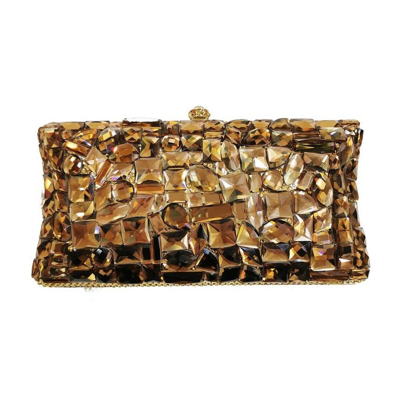 Fashion Rhinestone Evening Bags Brown High Quality Women Handbags For Dinner Party Chain Prom Bags