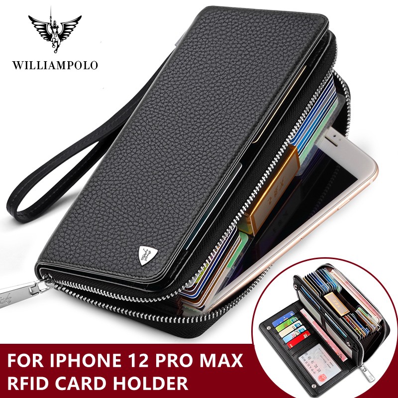 Williapolo Men's Clutch Bag Business Wallet Card Holder Coin Purse 100% Cowhide Leather Wallet for Men Passport Cover