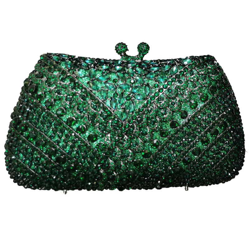 New Arrival Crystal Green Rhinestone Luxurious Evening Clutches Small Handbag For Women Prom Party Bag