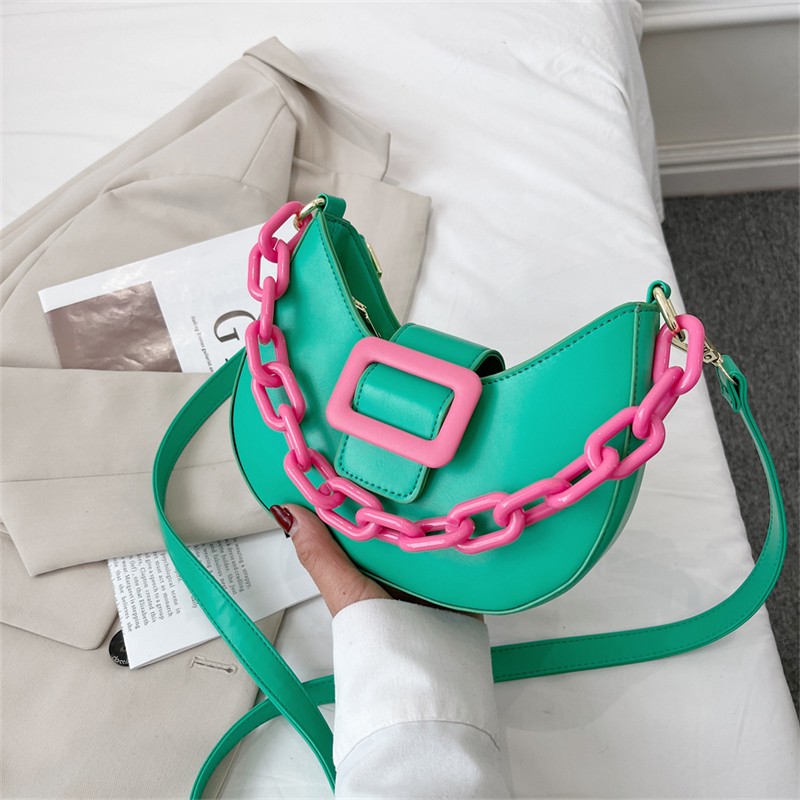 2022 New Fashion Chain Women Handbag Trend Women Shoulder Bag PU Leather Crossbody Bags For Women Hit Color Messenger Bags