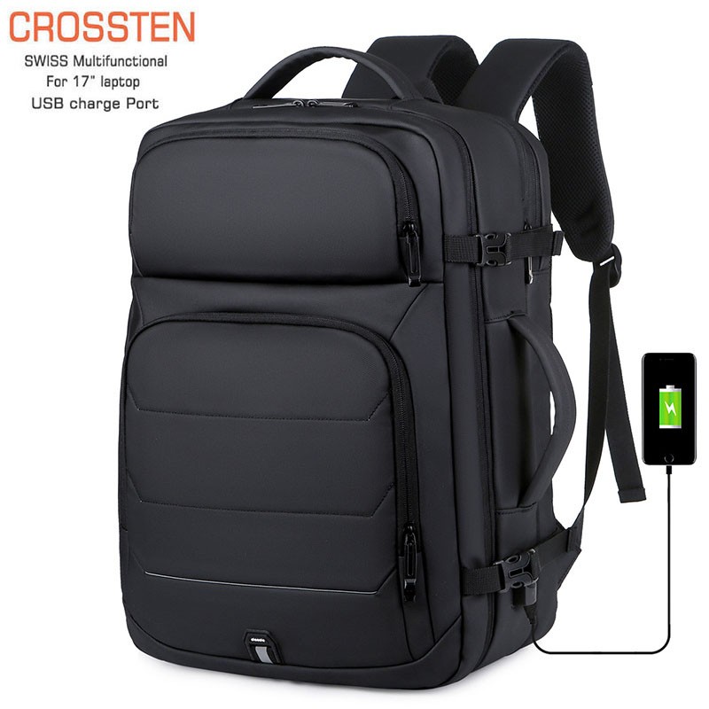 CROSSTEN 40L Men's Large Capacity Backpack USB Charging Laptop Backpack 17" Waterproof Expandable Business Travel Bag