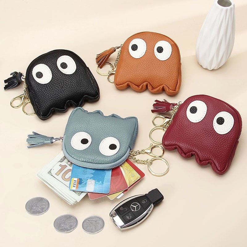 Creative Cartoon Coin Purse Mini Card Holder Female Ins Style Genuine Leather Wallet Clutch Bag Mini Key Holder for Girls Nice Gift