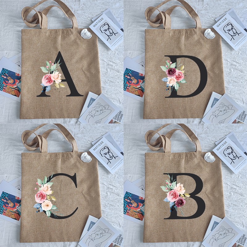 BLESS Women Shopping Bag Anime Letter Chain Handbag Folding Reusable Canvas Shopper Harajuku Pattern Bag Burlap Canvas Tote Bag