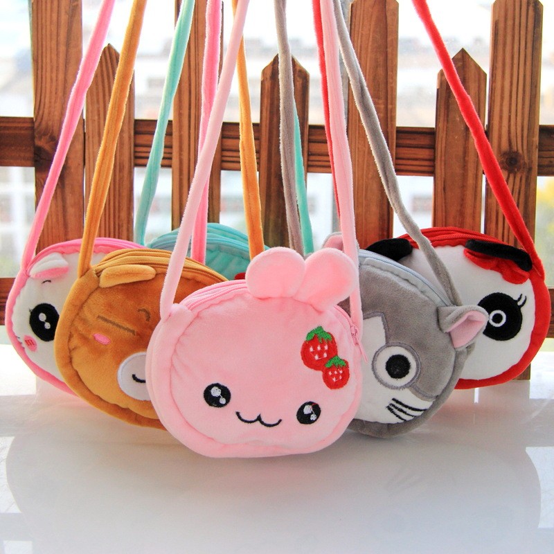 Lovely Children Coin Purse Cartoon Plush Messenger Bags Cute Animal Panda Cat Rabbit Fluffy Kid Kindergarten Cross Body Bag