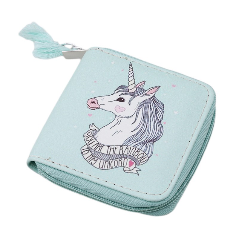 New Cartoon Unicorn Women's Wallet Coin Purse Students Kids Small Zip Zero Purse Card Holder Wallet Women Fashion Ladies