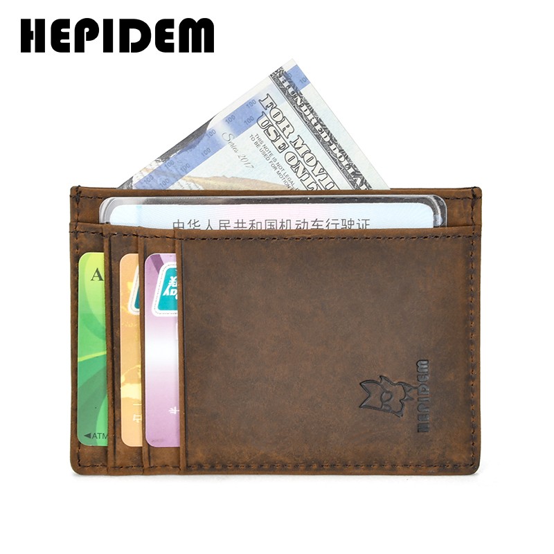 HEPIDEM RFID High Quality Crazy Horse Genuine Leather Slim Wallet 2020 New Front Pocket Money Dollar Bill Small Wallet for Men 109