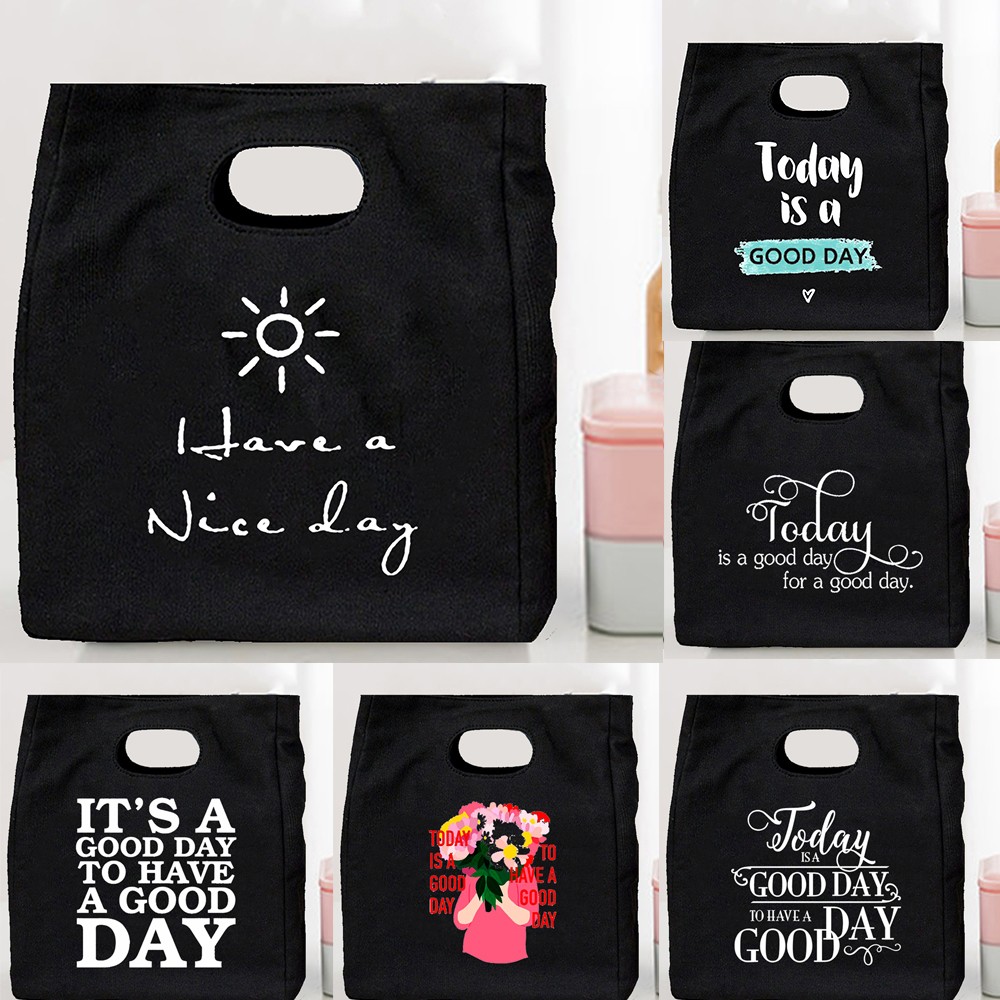 Today is Good Today Printing Reusable Lunch Bags Children Thermal Box Large Capacity Travel Portable Picnic Pouch Eco Handbags