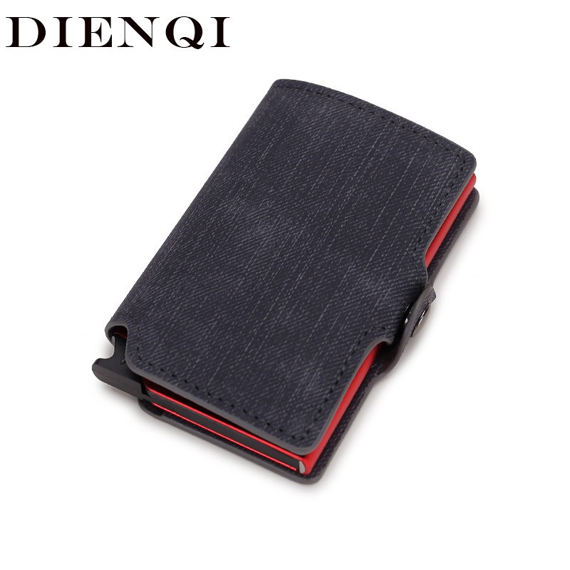 DIENQI - Carbon Fiber Leather Anti RFID Wallet For Men Women Slim Mini Wallet Card Holder