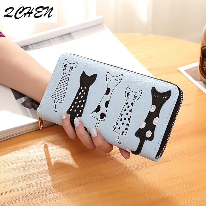 Women Cat Cartoon Luxury Wallet High Quality Creative Female Card Holder Casual Zip Ladies Clutch PU Leather Coin Purse 179Q