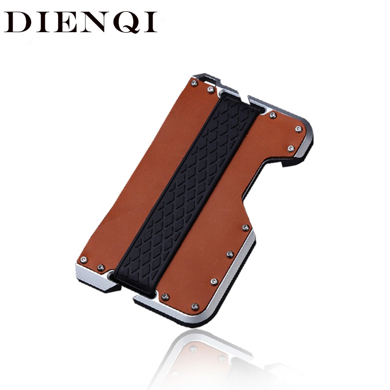 DIENQI 2021 Genuine Leather Card Case Men Aluminum Metal RFID Blocking Credit Card Holder Slim Small Size Wallet Card Holder