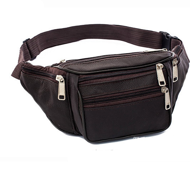 Portable Men Leather Waist Bag Multi Pockets Storage Fanny Pack Bag