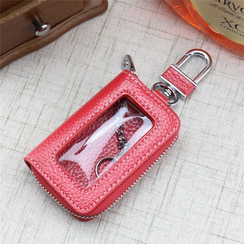 Square Zipper Car Key Case Transparent Window Bag Wallet Keychain Women Home Organizer