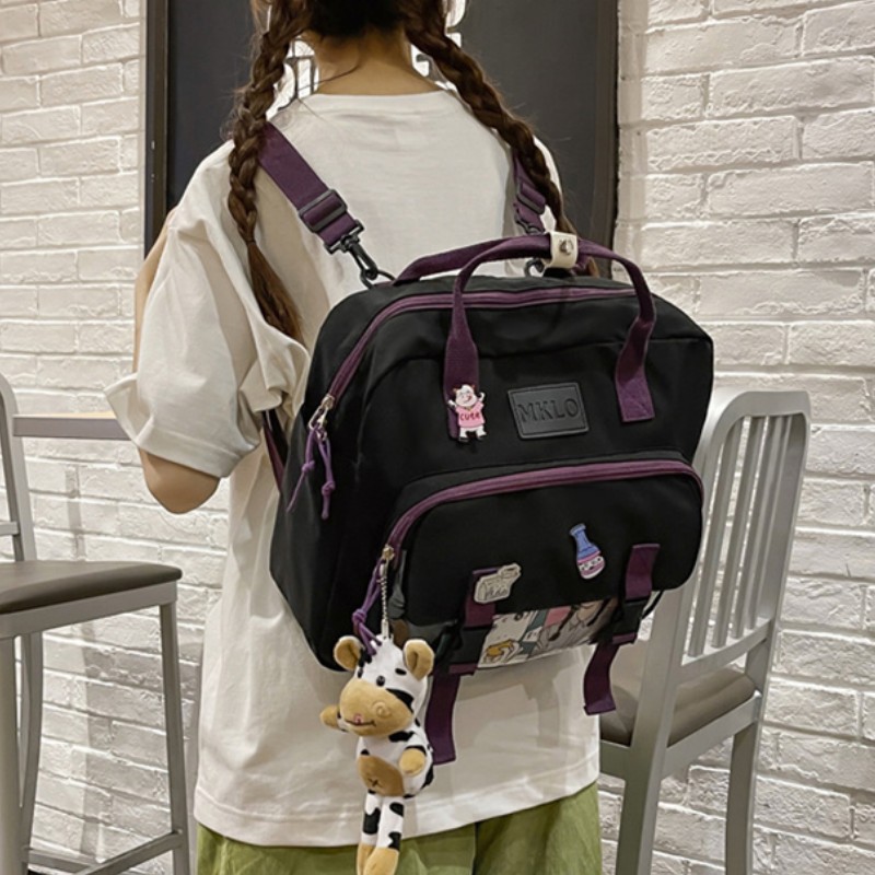 Mini Canvas Backpack Teenage Girls School Backpack For Female Student Women Patchwork Kawaii Small Backpack Mochila