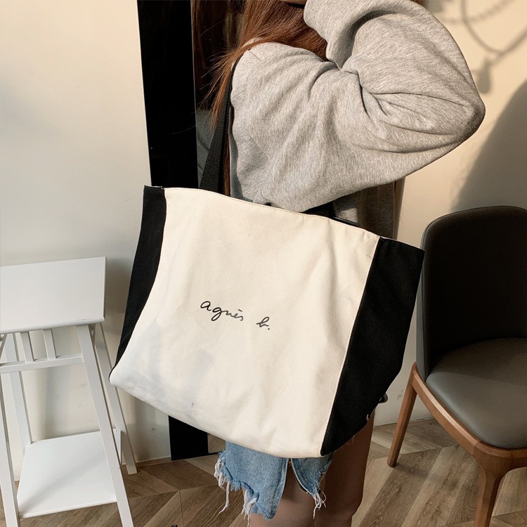 Agnes student double-faced tote bag canvas bag women's shoulder bag simple fresh wind large capacity portable canvas bag