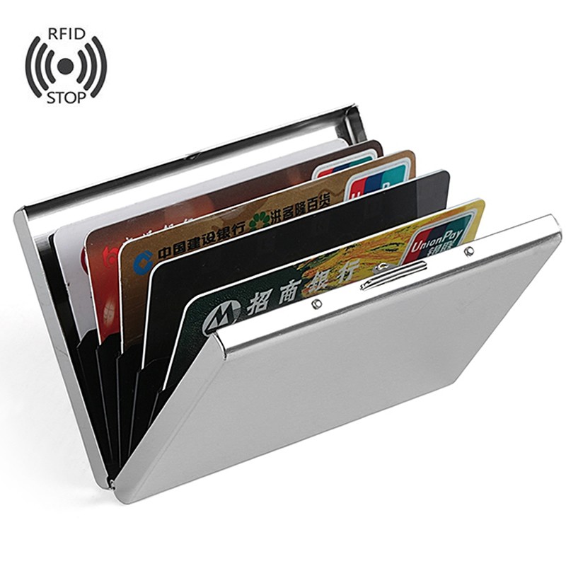 Fashion Aluminum Magnetic Card Holders Women Men Metal Cowhide RFID Credit Card Business Card Holders Organizer Wallet Purse
