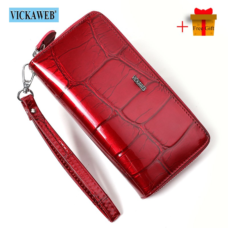 Free gift women leather wallets female wrist purse ladies long zipper clutch fashion patent coin pocket