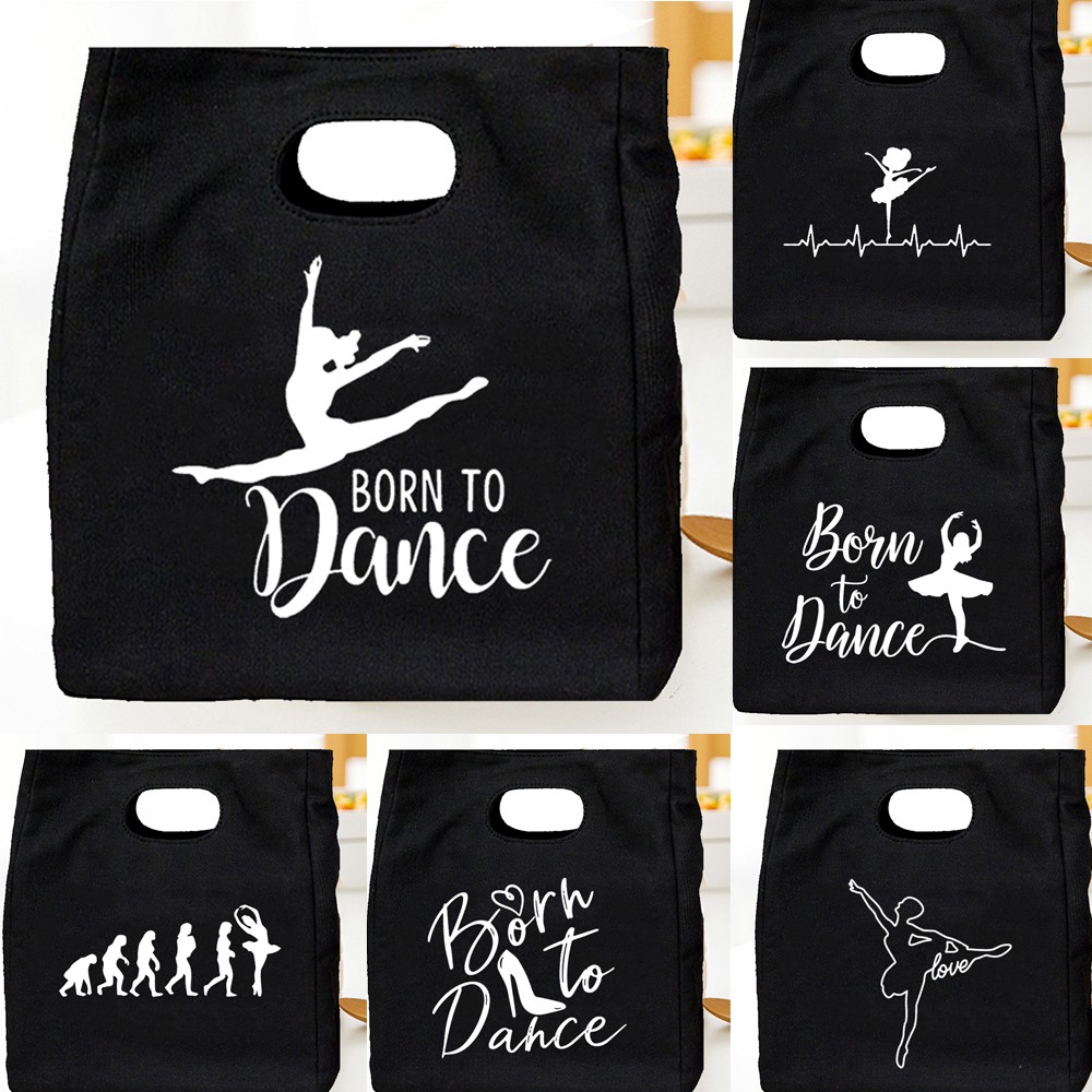 Born to Dance Graphics Fashion Girl Lunch Pouch Harajuku Canvas Reusable Thermal Bag High Capacity Soul Dance Cute Colorful Box