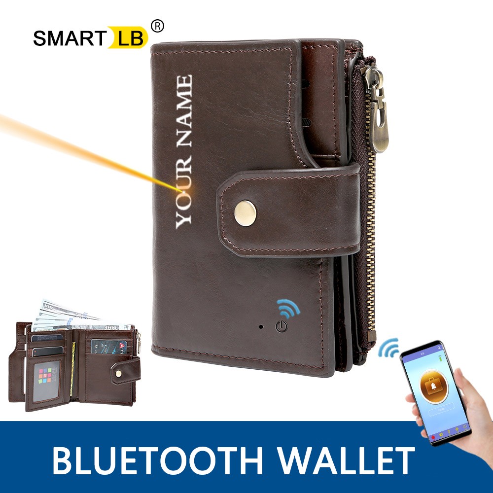 Smart Anti-lost Wallet GPS Log Wallet for Men Genuine Leather Wallets Bluetooth Short Credit Card Holders Coin Purse