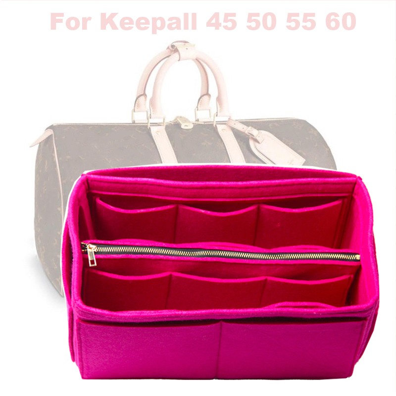 Fits Keepall for 45 50 55 60 Insert Organizer Purse Handbag Bag in Bag-3mm Premium Felt (Handmade/20 Colors) w/Detachable Zip Pocket