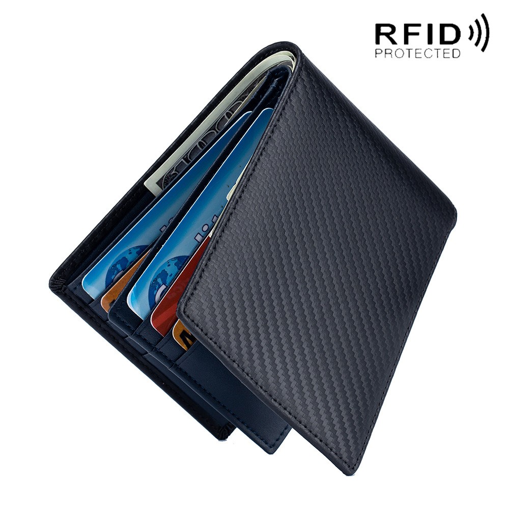 Rfid - Genuine Leather Carbon Fiber Wallet for Men, Genuine Leather Men Wallet with Card Holder, Small Wallet, Black Wallet