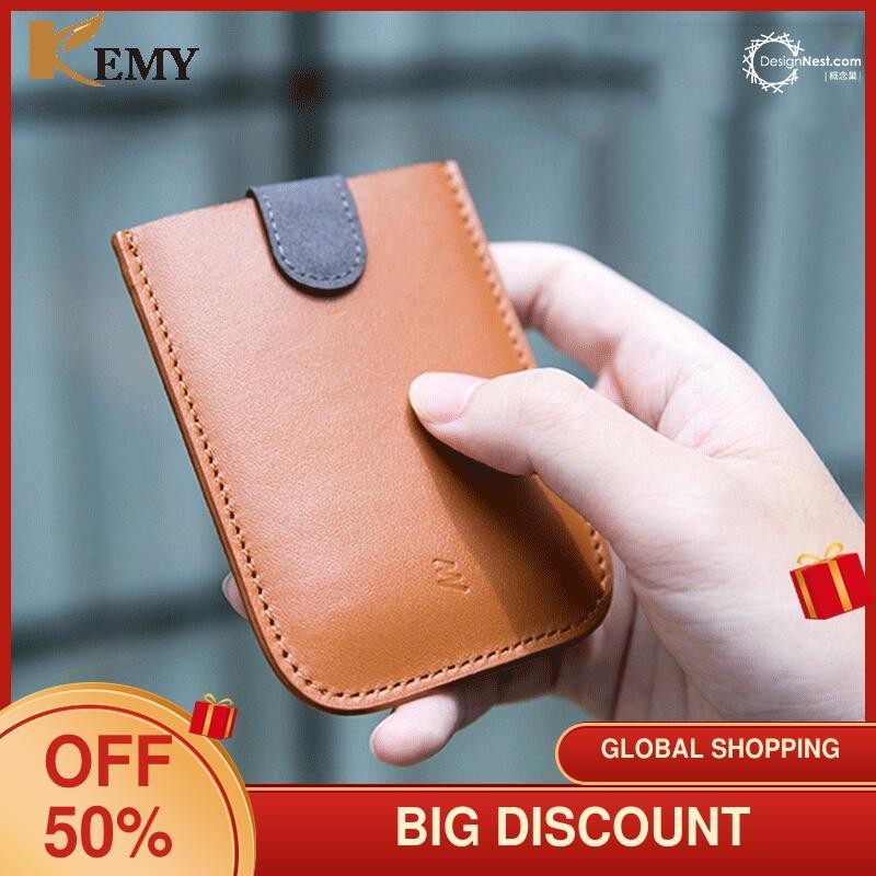 KEMY Real Leather Convenient ID Pocket Bank Credit Card Thin Card Wallet Men Cards Cash Package Bus Card Holder New