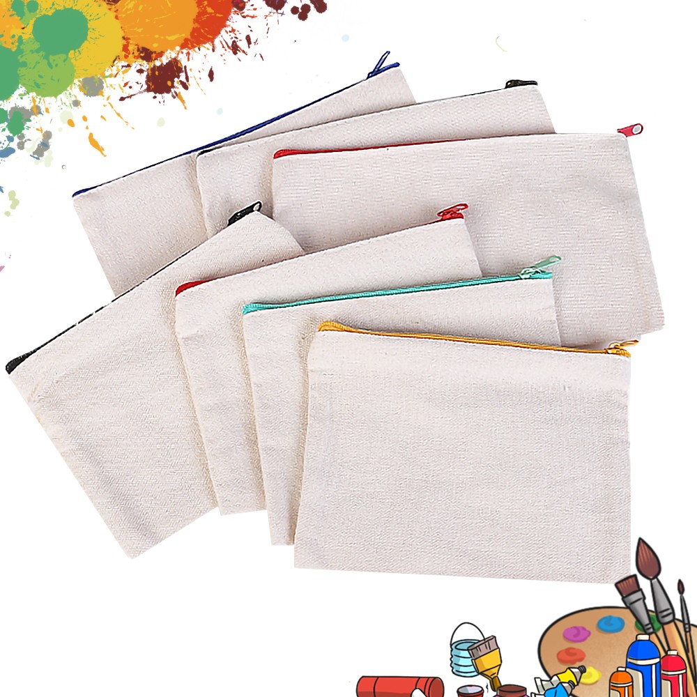 10pcs Empty Canvas Bags Cosmetic Zipper Bags Empty Pencil Bags DIY Pouches Craft Pencil Case Coin Customized Canvas Bag