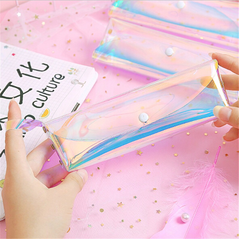 Small Transparent Cosmetic Bag Laser Pen Bag Cute Travel Makeup Bag Women Holographic Brush Bags Student Small Pencil Pouch