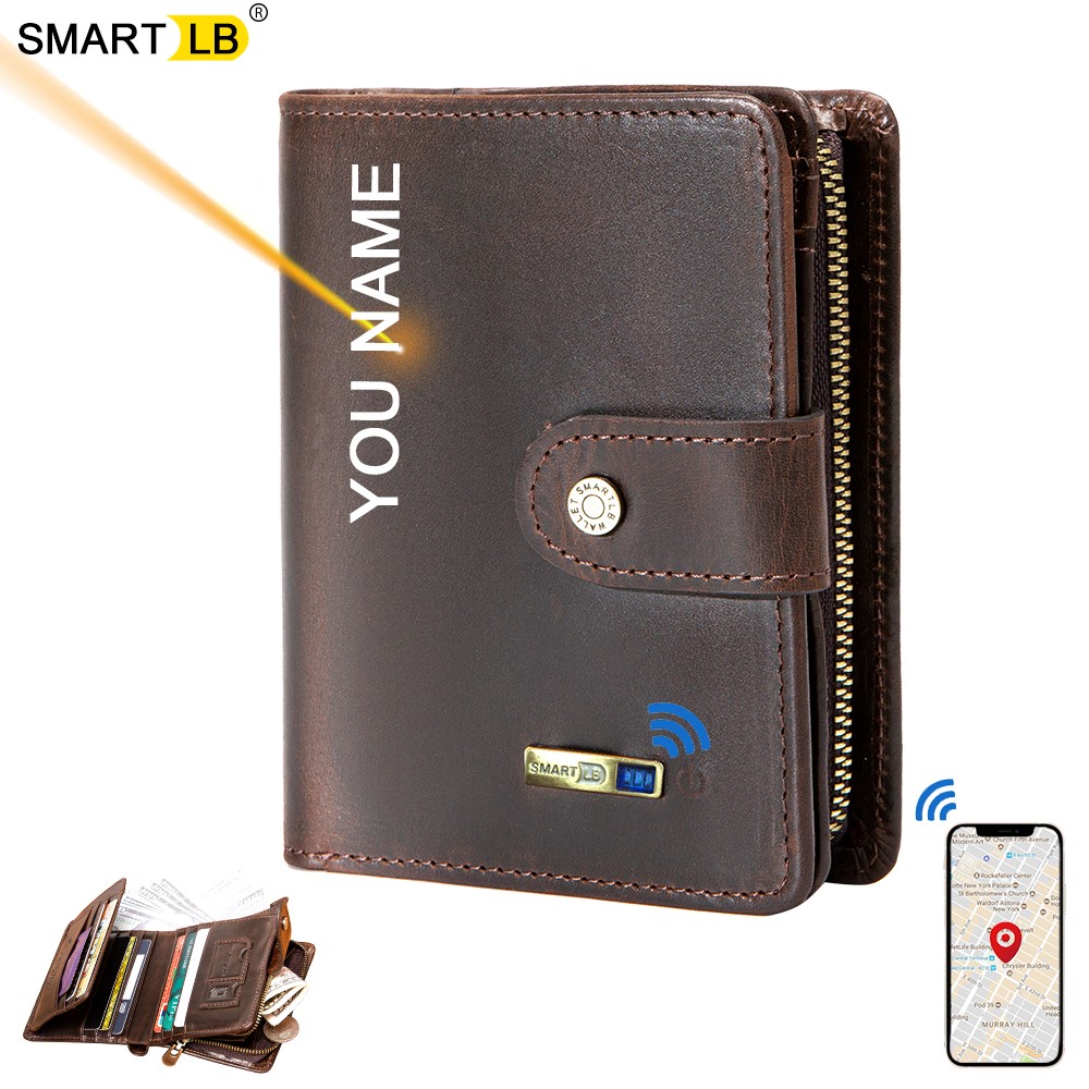 Bluetooth Smart Wallet Compatible Anti-lost Genuine Leather Men Wallets Card Holder Wallet Finder Gifts Free Engraving