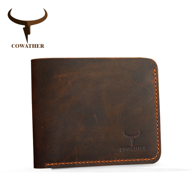 COWATHER Crazy Horse Leather Men Wallets Vintage Genuine Leather Wallet for Men Cowboy Top Leather Thin to Put Free Shipping