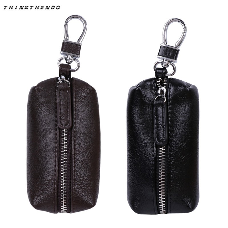 Men's PU Leather Key Wallet Unisex Zipper Wallet Car Key Holder Clip Home Nanny Holder