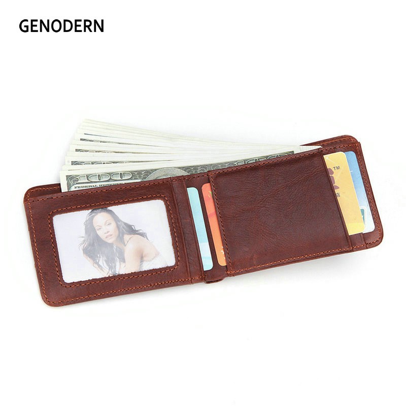 GENODERN Casual Small Wallet for Men Genuine Leather Male Slim Short Wallets Small Wallet with Card Holder Pocket Wallets