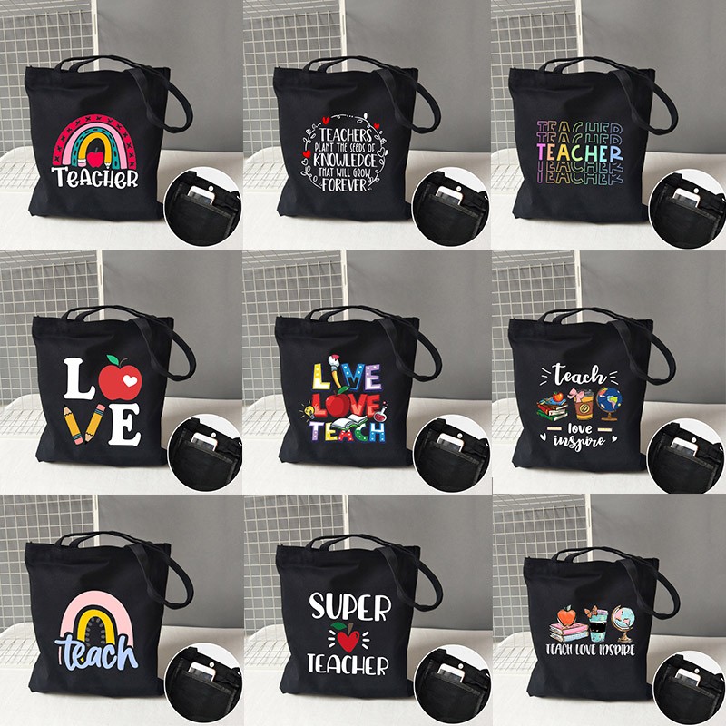 Teacher life rainbow small cotton bag teacher canvas bag graduation gifts tote big teachers appreciation or year-end gift