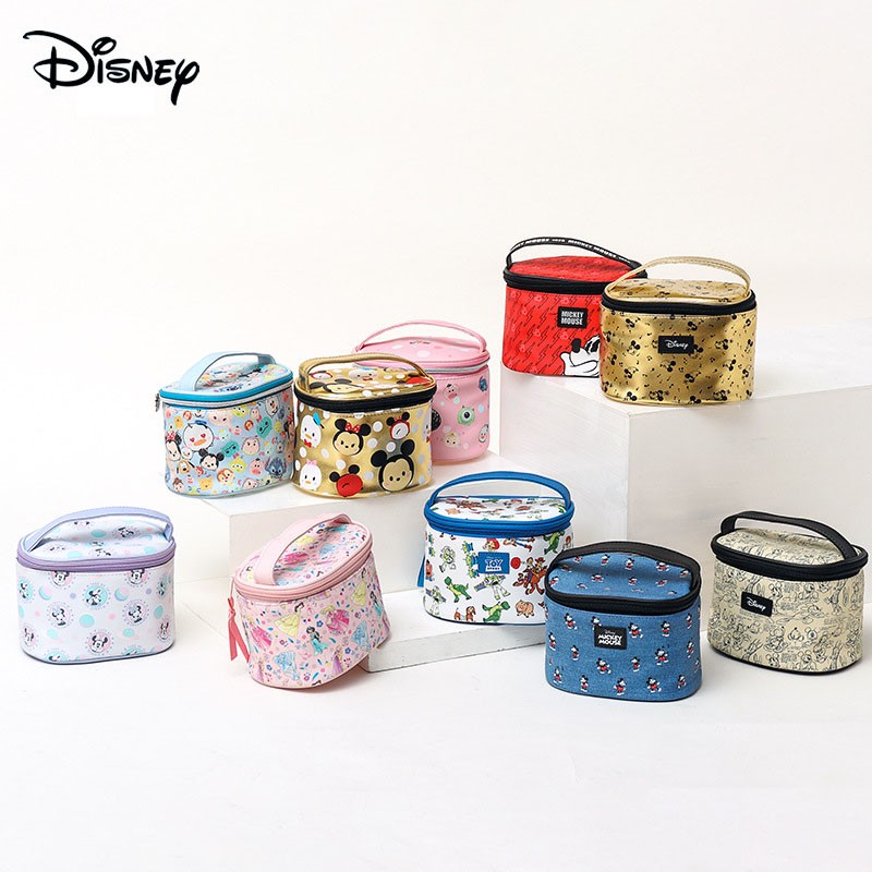 New Genuine Disney Girls PU Makeup Bags Mickey Minnie Princess Stationery Box Cosmetic Bags Girls Birthday Gift Cosmetic Bag