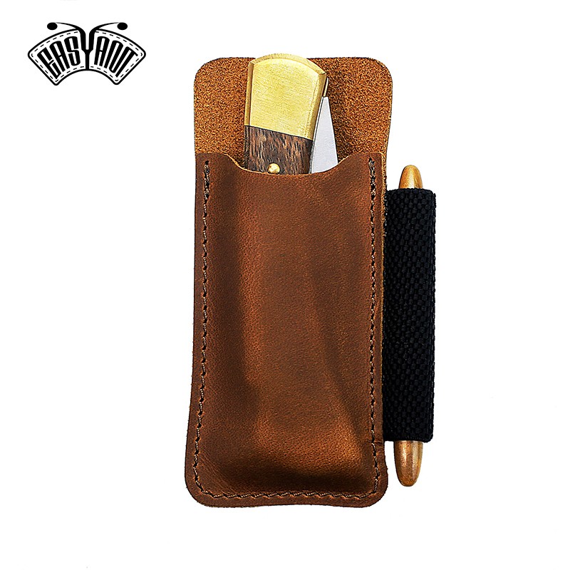 EASYANT Leather Pocket Bag, EDC Organizer, Strap, Clip, Buck 110 Space Pen