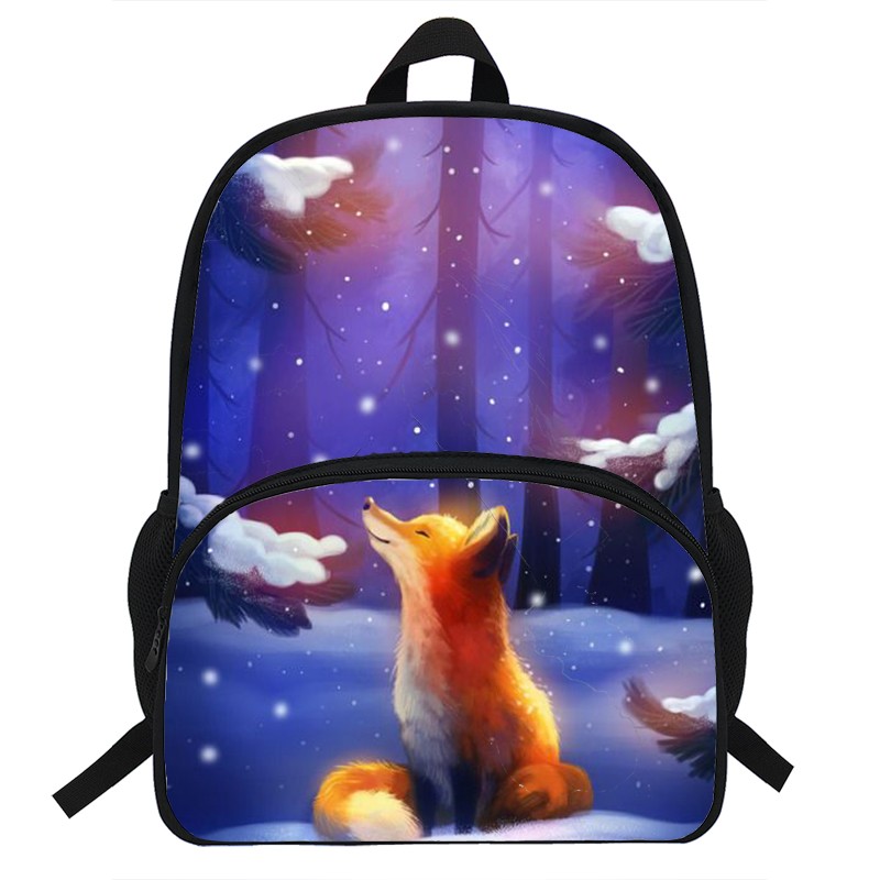 16 Inch Fox Print Backpack Teenagers Kids Student School Bag Laptop Bag Travel Shoulder Bag