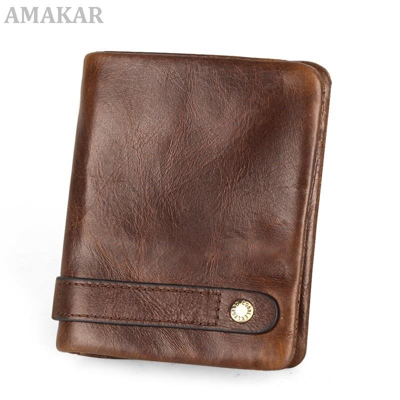 Genuine Leather Wallet for Men Vintage Short Purses Card Holder Wallets Brand Coin Pocket Zip Quality Money Bag