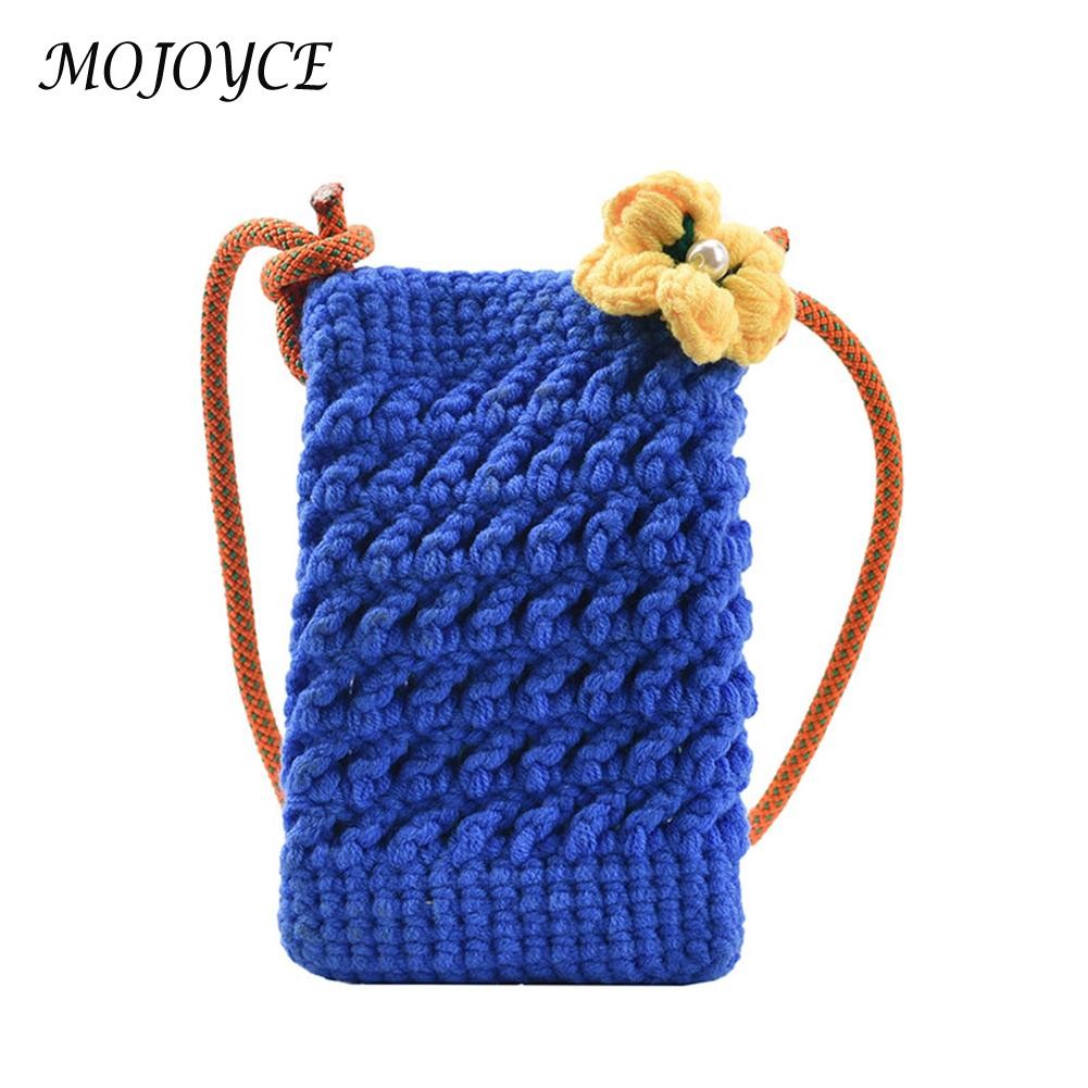 Knit Hand Hit Color Crossbody Autumn Winter Shoulder Bag Hit Color Phone Mini Crossbody Bags With Flower