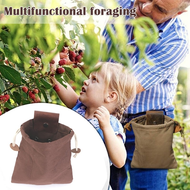 Leather Hanging Waist Tool Bag Outdoor Multifunctional Bag Drawstring Bag Woodland Fruit Picking Storage Purse