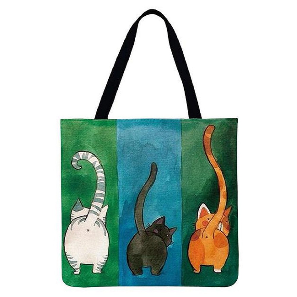 Fashion Women's Shopper Bag Three Cats Printed Shoulder Shopping Bag Ladies Large Capacity Tote Shopping Grocery Bags