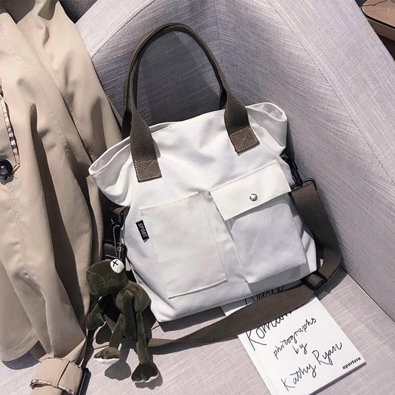 Canvas Bags Women Shopper Handbag Casual Women Handbag 2021 Solid Color Classic Bag Large Capacity Multi Pocket Crossbody Bag